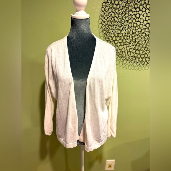 J. Jill Sweaters - J. Jill White Open-Front Linen Cardigan Sweater